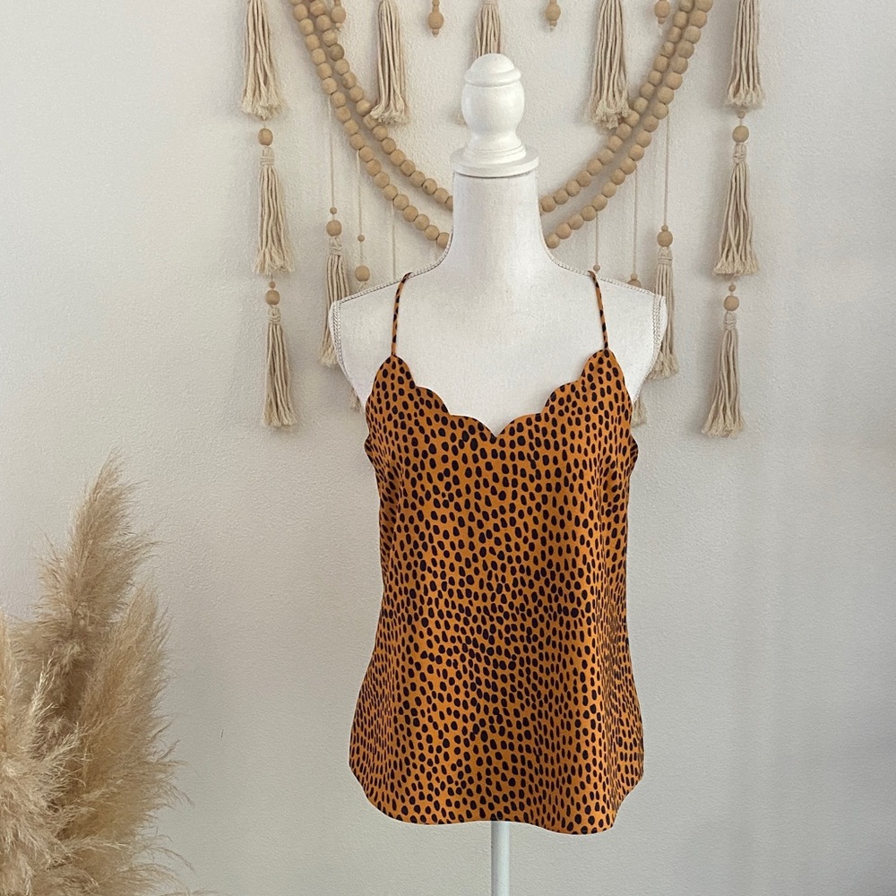 J. Crew leopard print cami tank top scalloped cami golden yellow contemporary 4 - Picture 2 of 16
